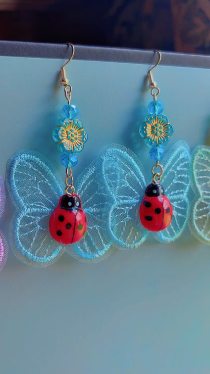 Handmade ladybug butterfly earrings