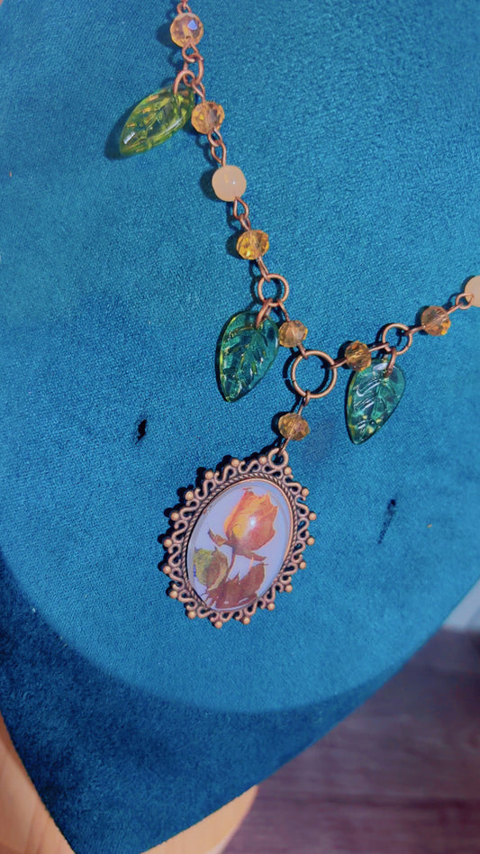 Handmade rose cameo necklace