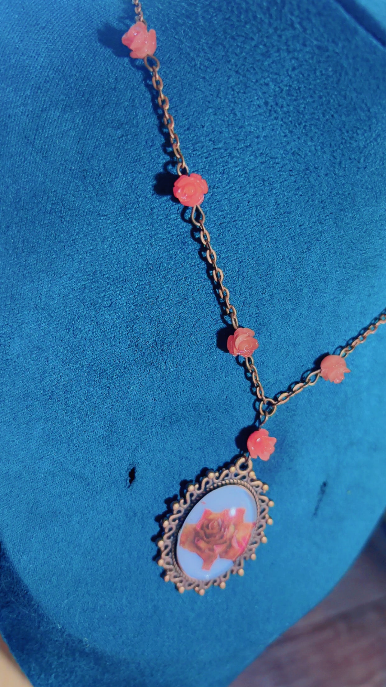 Handmade rose cameo necklace