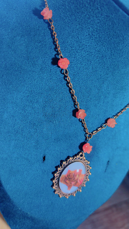 Handmade rose cameo necklace