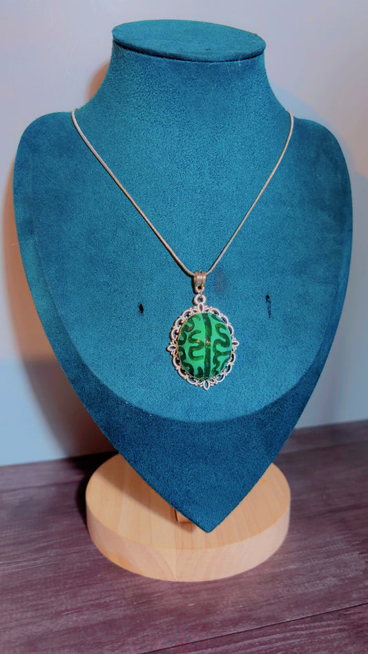 Handmade zombie brains cameo necklace