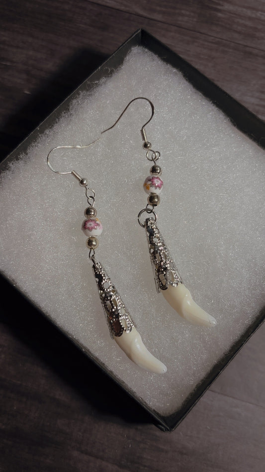 Handmade real coyote fang earrings