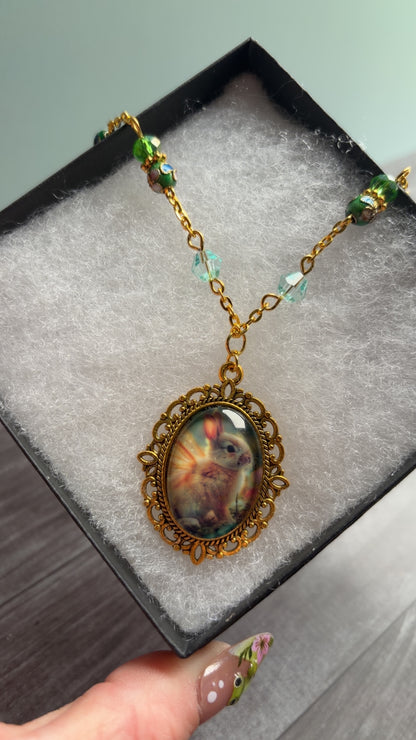 Handmade fairycore bunny cameo necklace