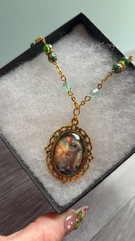 Handmade fairycore bunny cameo necklace