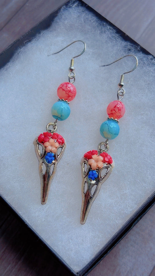 Handmade crow skull earrings