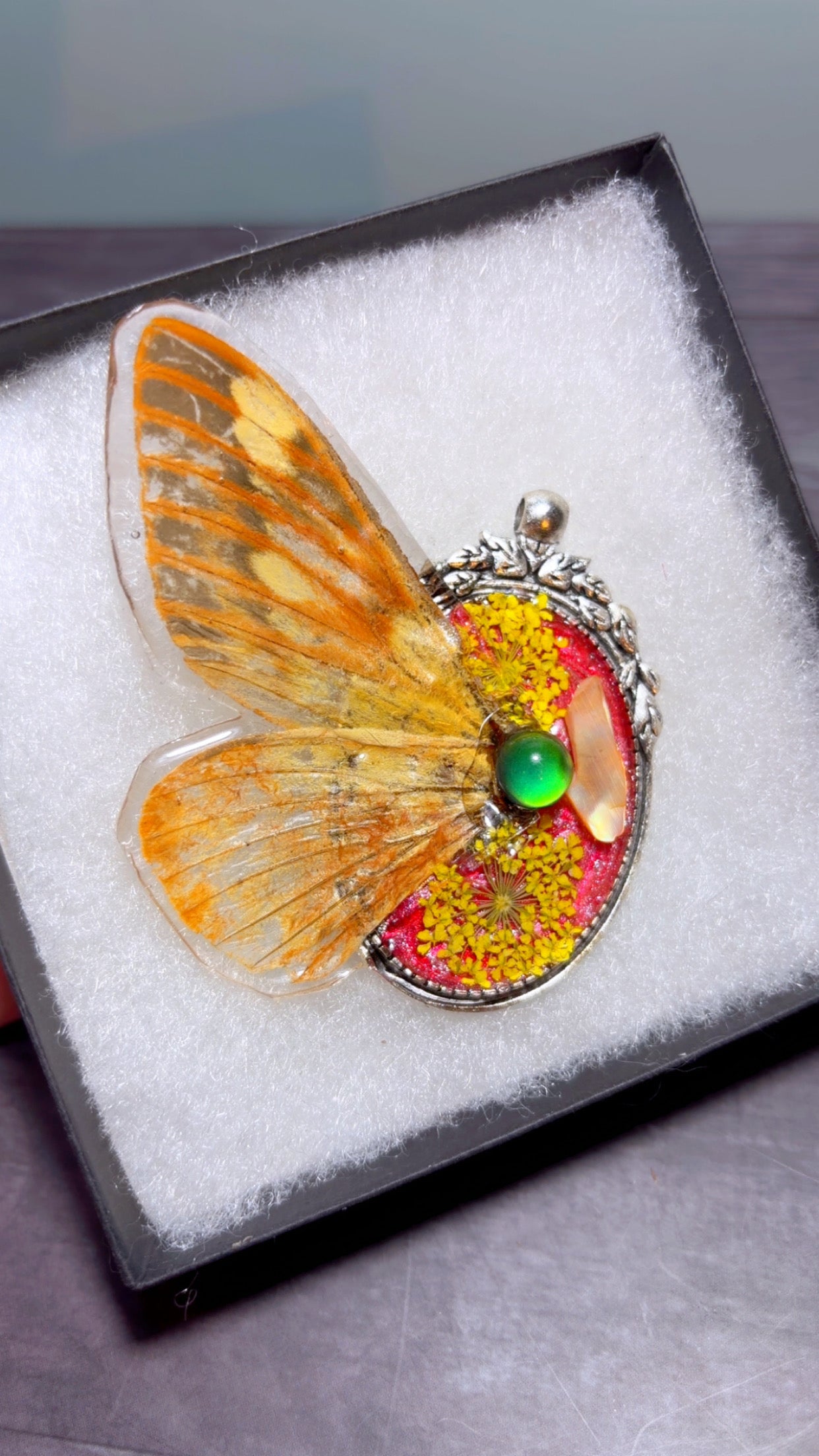 Handmade regal moth pendant