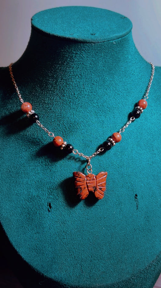 Handmade Mahogany Obsidian butterfly necklace