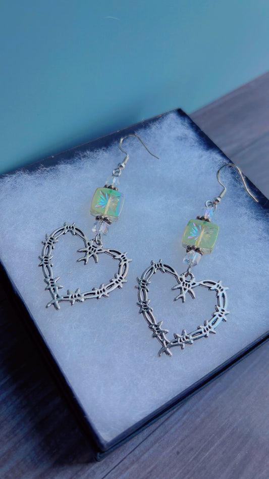 Handmade barbed wire heart earrings