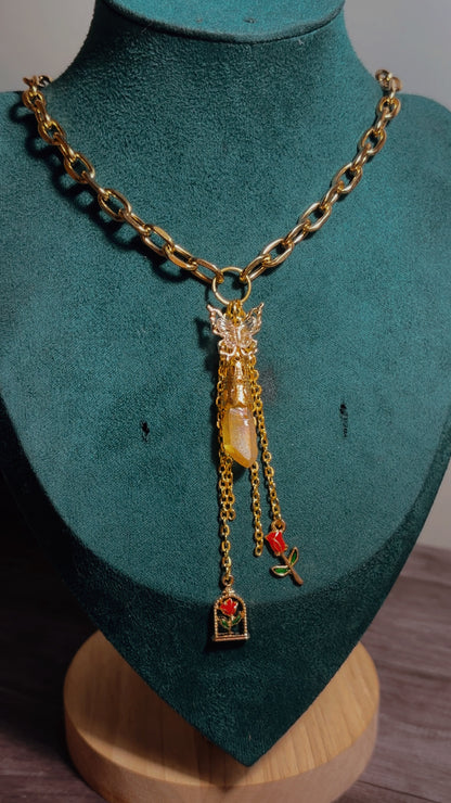 Handmade dyed quartz butterfly necklace