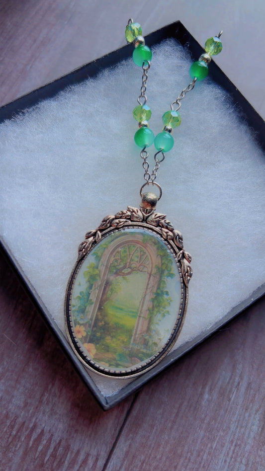 Handmade fairy door cameo necklace