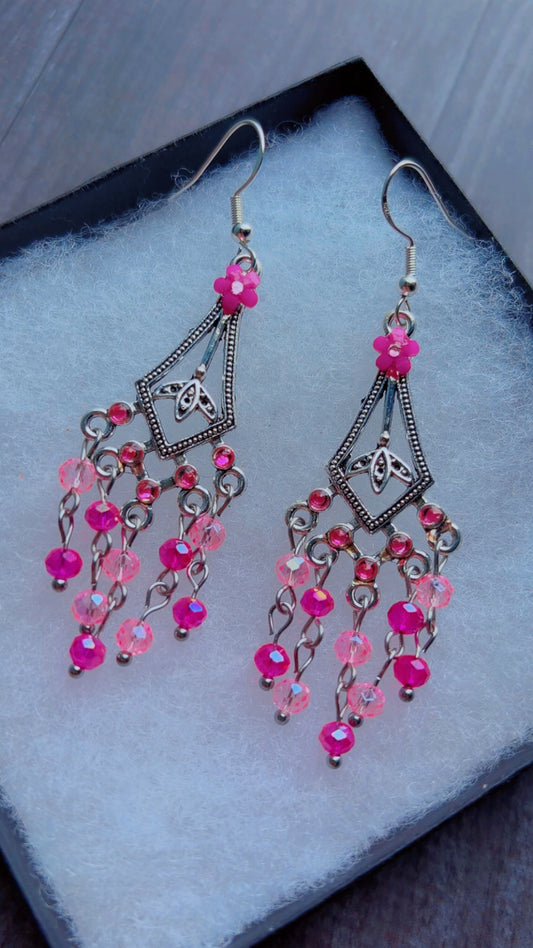 Handmade pink chandelier earrings