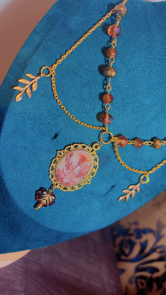 Handmade layered fall forest fairy cameo necklace