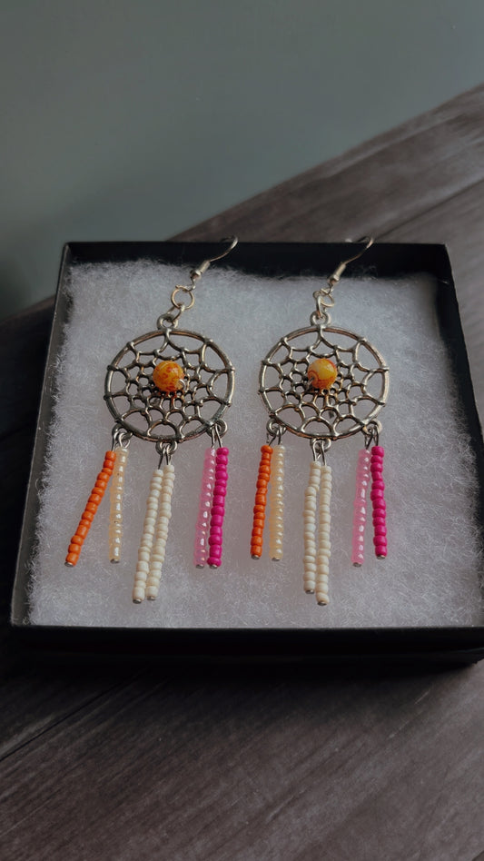 Handmade lesbian pride dream catcher earrings