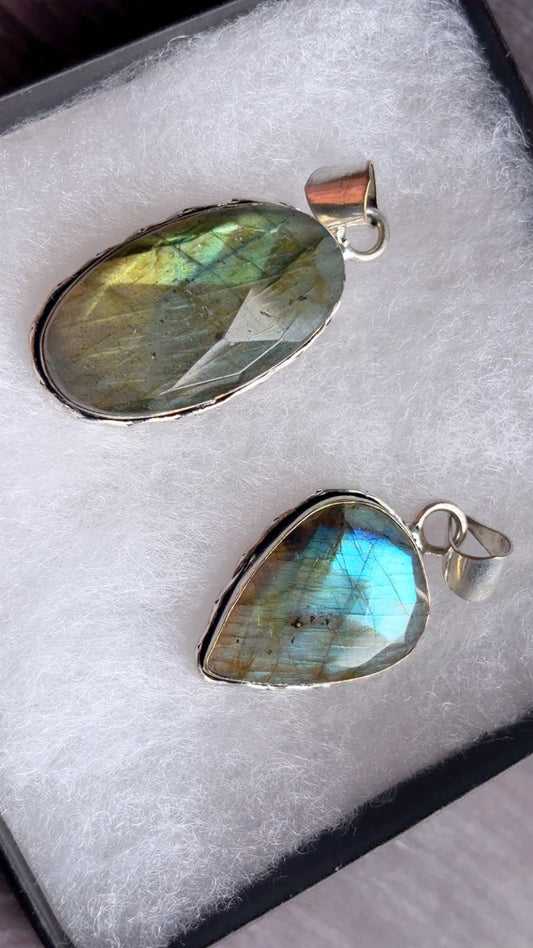 Faceted labradorite gemstone pendant