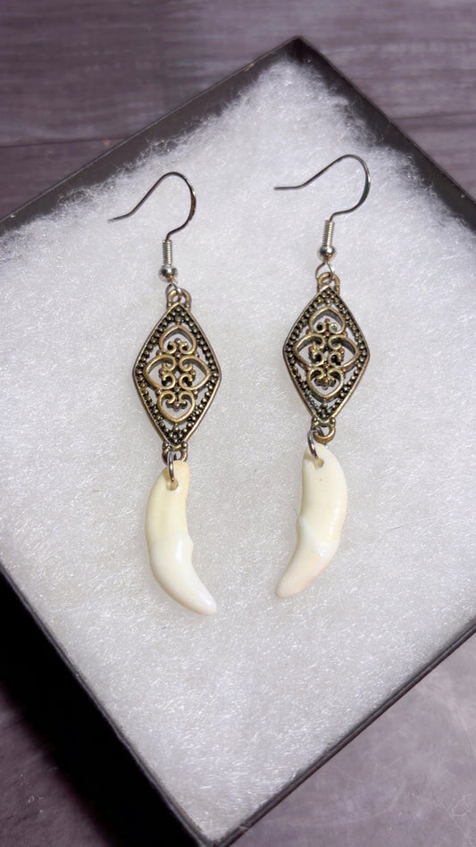 Handmade coyote fang earrings