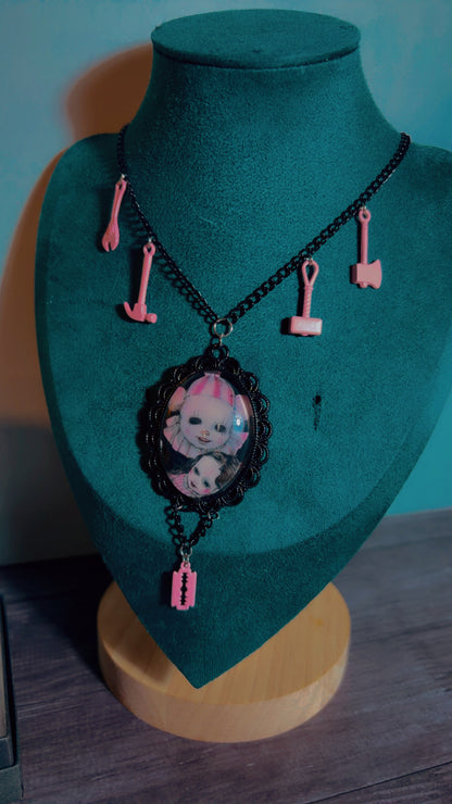 Handmade creepy coquette clown cameo necklace