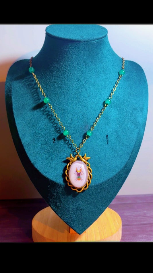 Handmade beetle cameo necklace