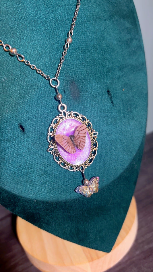 Handmade butterfly cameo necklace