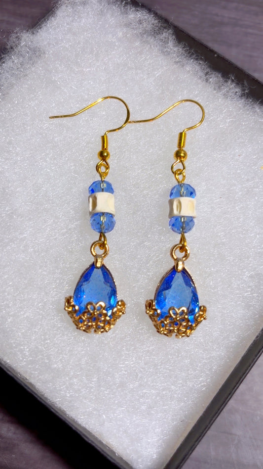 Handmade shark vertebrae rhinestone earrings