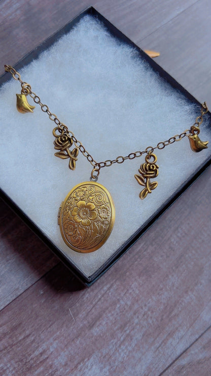 Handmade brass locket charm necklace