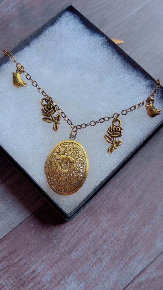 Handmade brass locket charm necklace