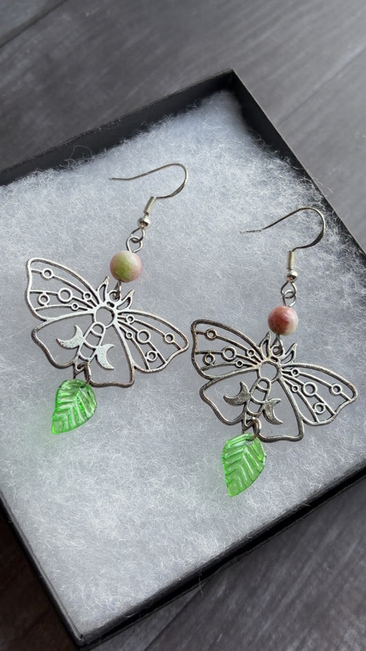 Handmade forest moth earrings