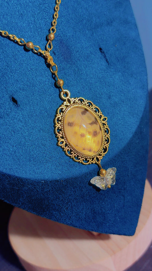 Handmade real butterfly wing cameo necklace