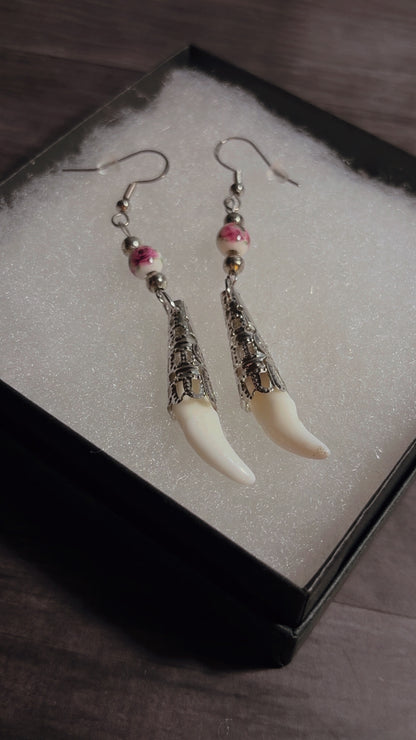 Handmade real coyote fang earrings