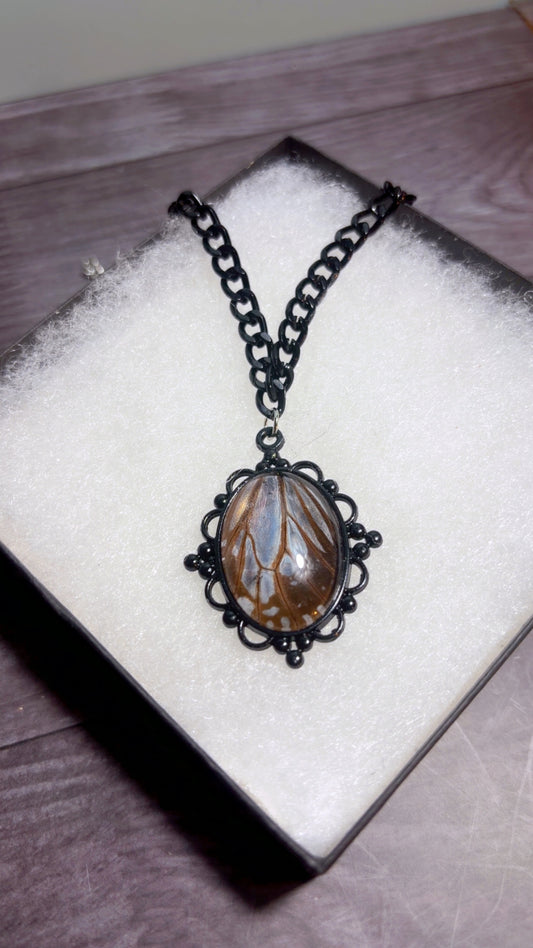Handmade real butterfly wing cameo necklace