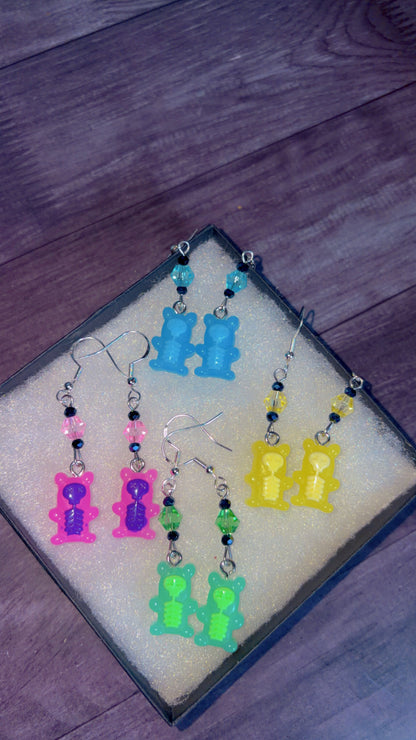 Yellow handmade gummy bear skeleton earrings
