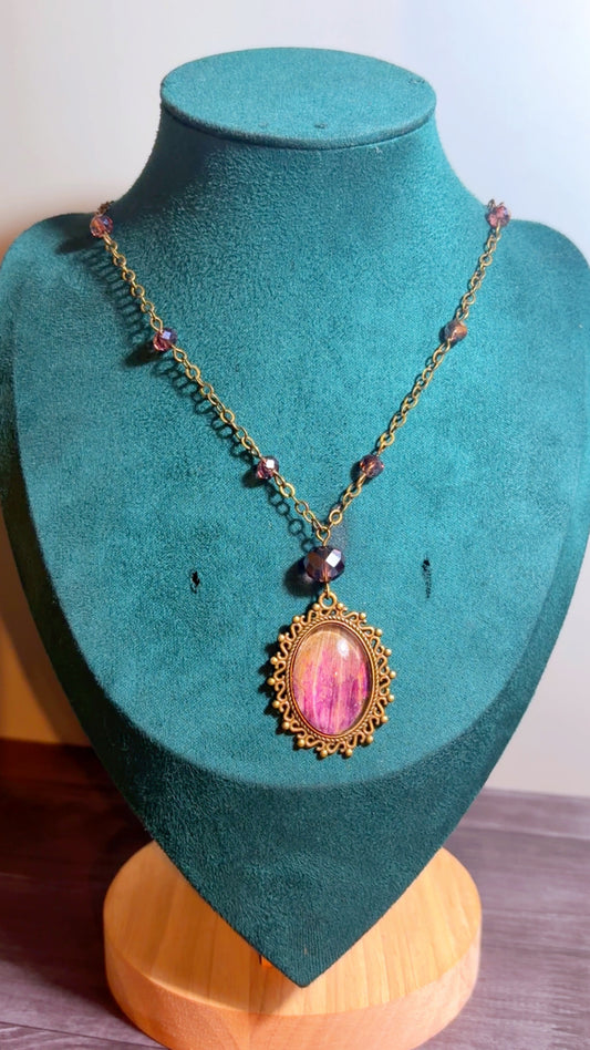 Handmade real dahlia petal cameo necklace