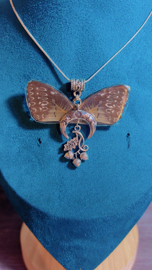Handmade double sided real butterfly wing necklace