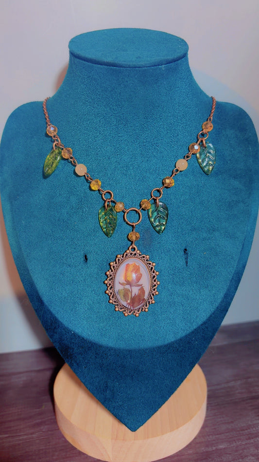 Handmade rose cameo necklace