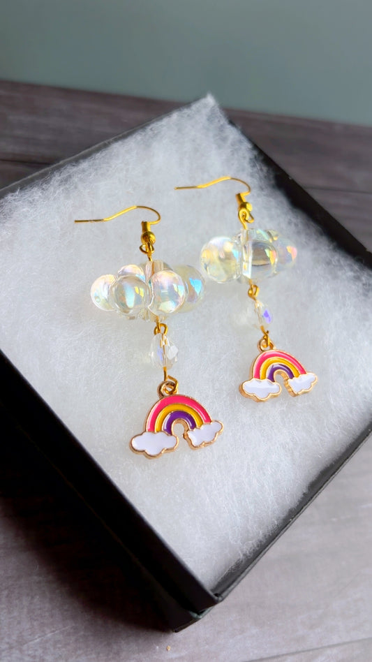 Handmade bubble cloud & rainbow earrings