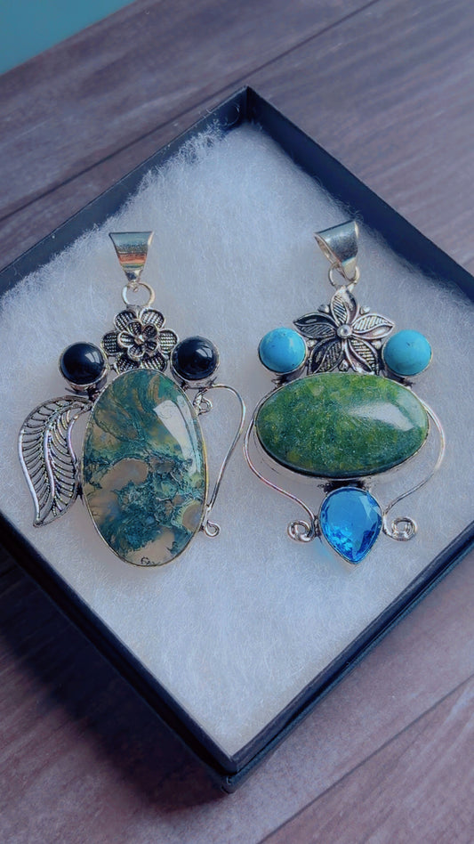 Moss agate & tree agate pendants