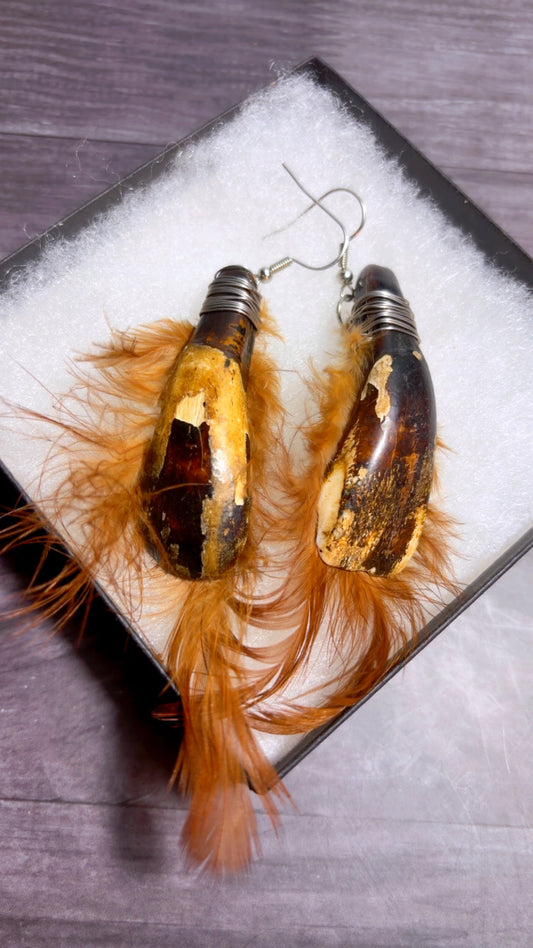 Handmade buffalo and chicken feather earrings