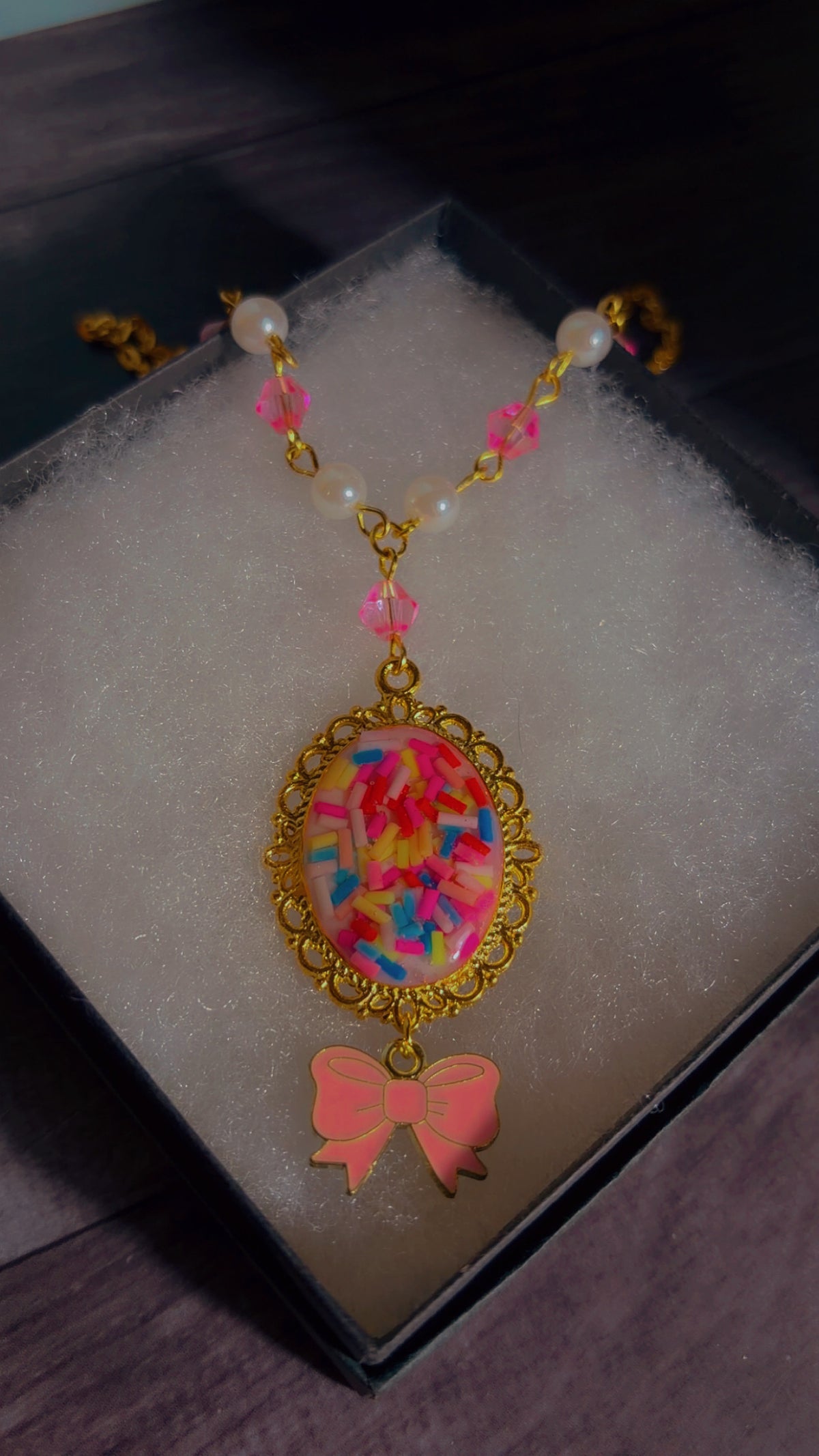 Handmade sprinkle cameo necklace