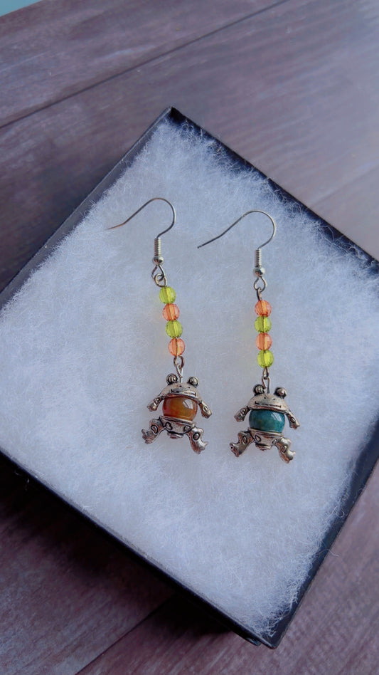 Handmade frog and toad earrings