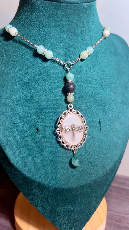 Handmade dragonfly cameo necklace