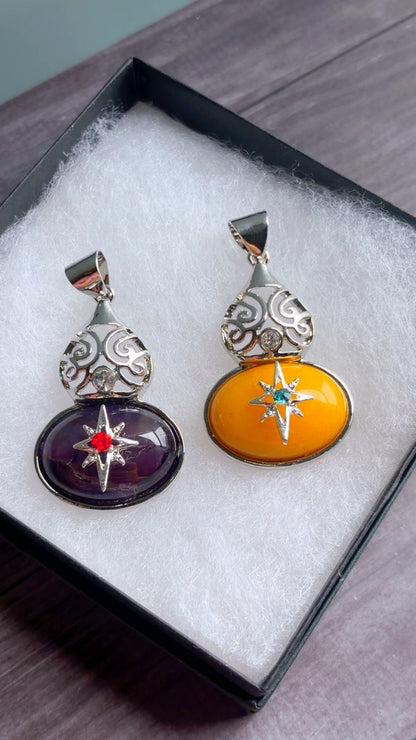 Amethyst & yellow aventurine pendants