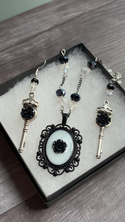 Handmade black rose cameo and keys set