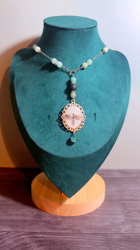 Handmade dragonfly cameo necklace