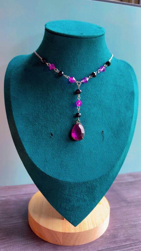 Handmade black and purple Y drop necklace