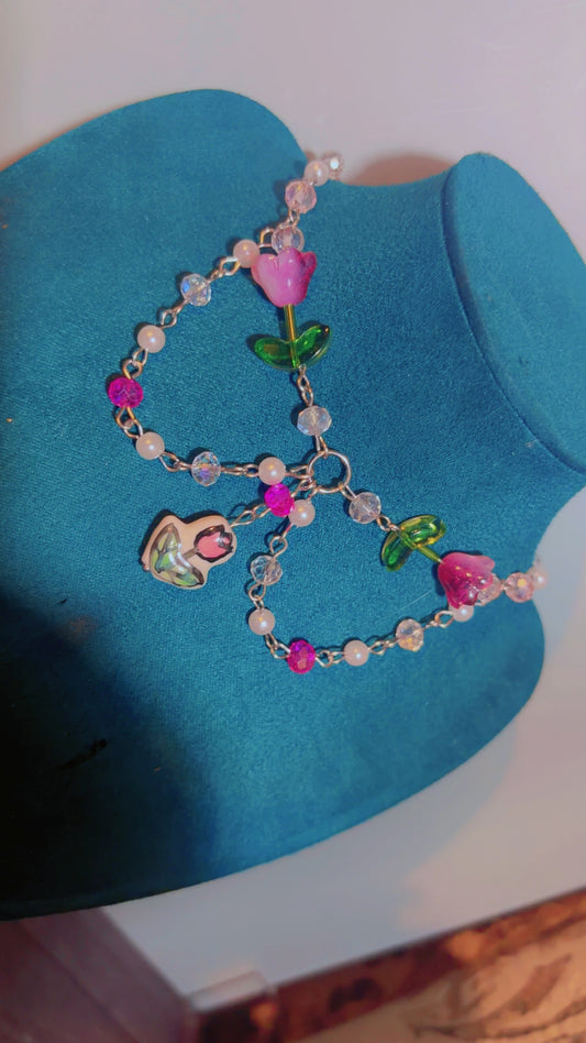 Handmade tulip garden inspired necklace
