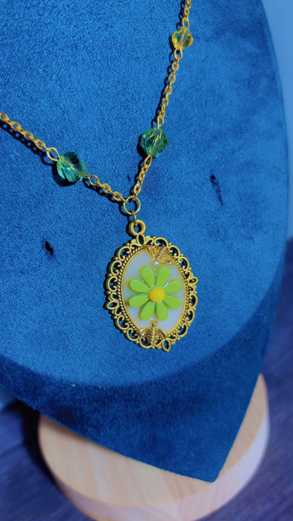 Handmade bee and flower cameo necklace