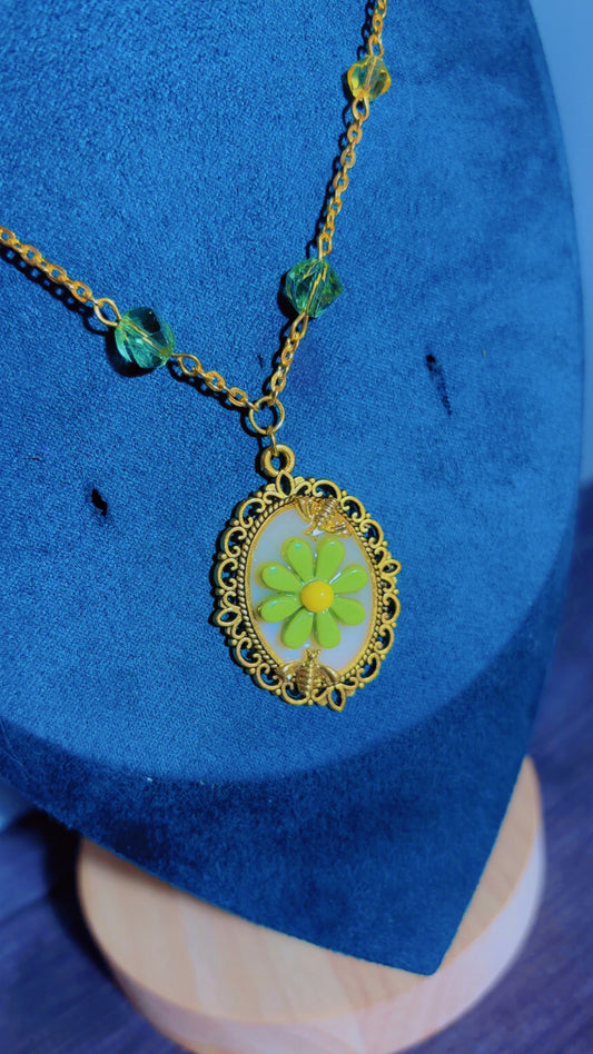 Handmade bee and flower cameo necklace