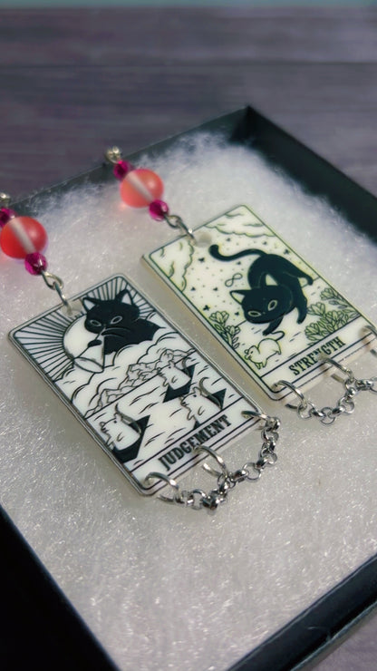 Handmade mismatched cat tarot card earrings