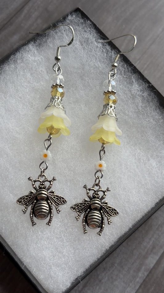 Handmade bee & flower earrings