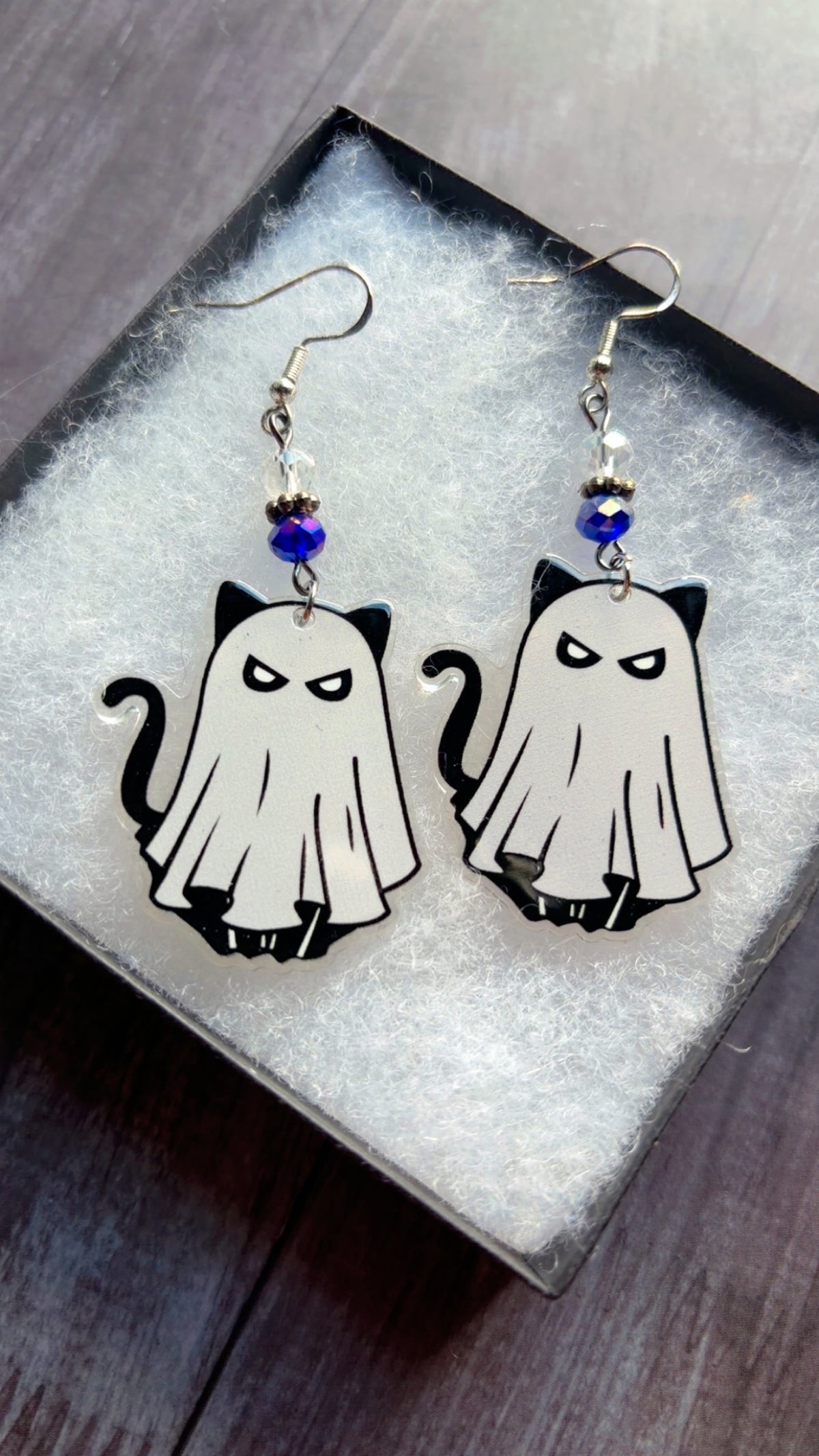 Handmade ghost cat earrings
