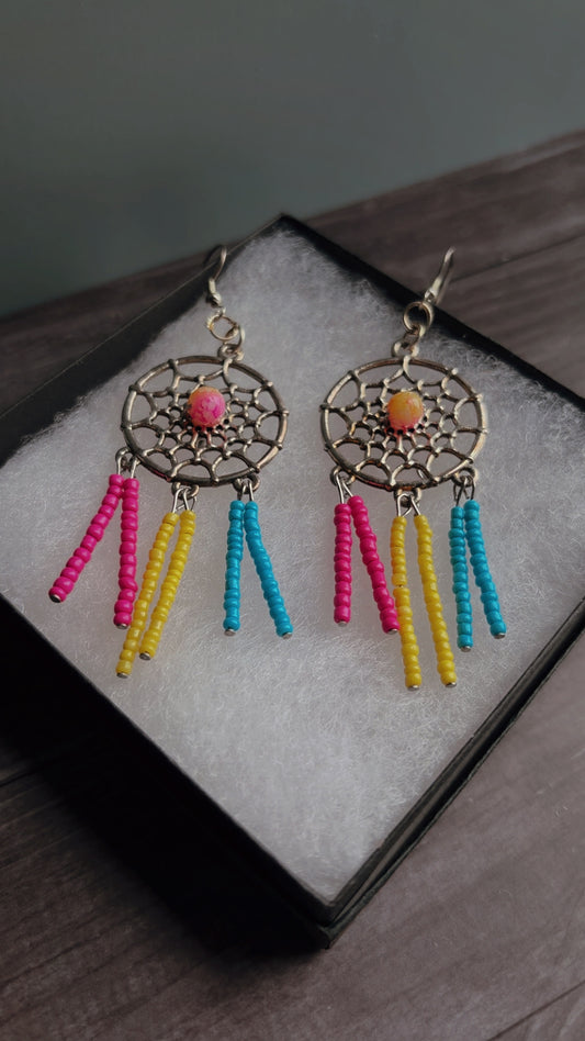 Handmade Pansexual pride dream catcher earrings